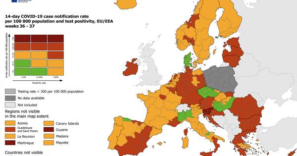 تسع مقاطعات هولندية من اثنتي عشرة إلى اللون البرتقالي على خريطة تقييم مخاطر فيروس كورونا في المركز الأوروبي للوقاية من الأمراض والسيطرة عليها- 23 سبتمبر 2021