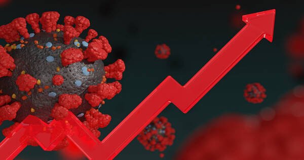 مؤشر على ارتفاع حالات الإصابة بفيروس كورونا باللون الأحمر